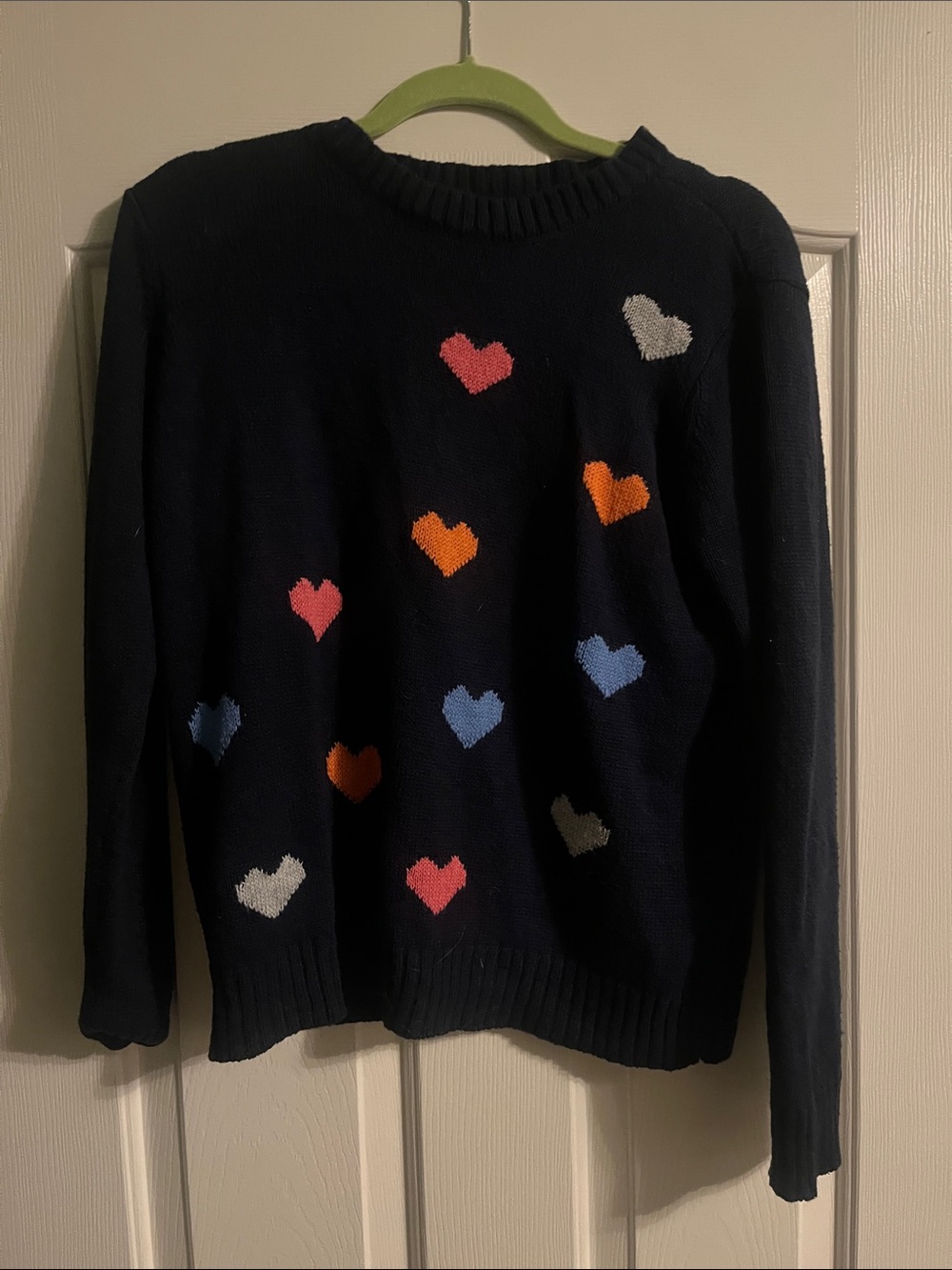 St. John's Bay Navy Crewneck Sweater with Multicolored Hearts